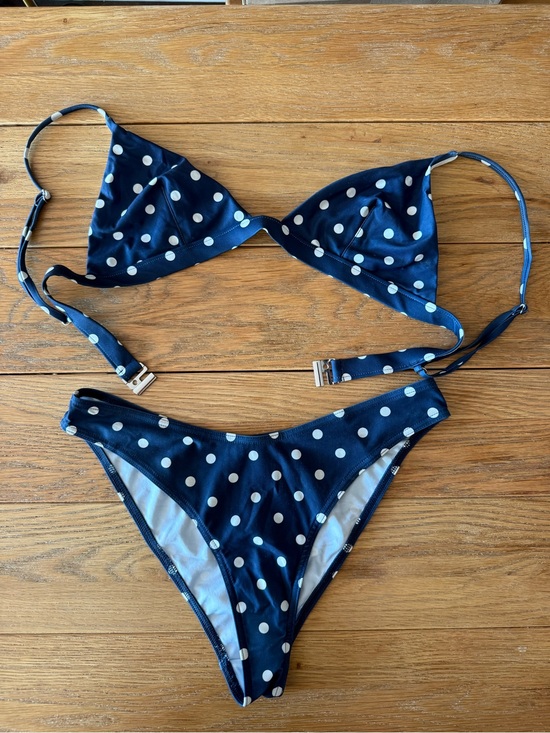 Rouje Other - Rouje Navy and White Polka Dot Triangle Bikini